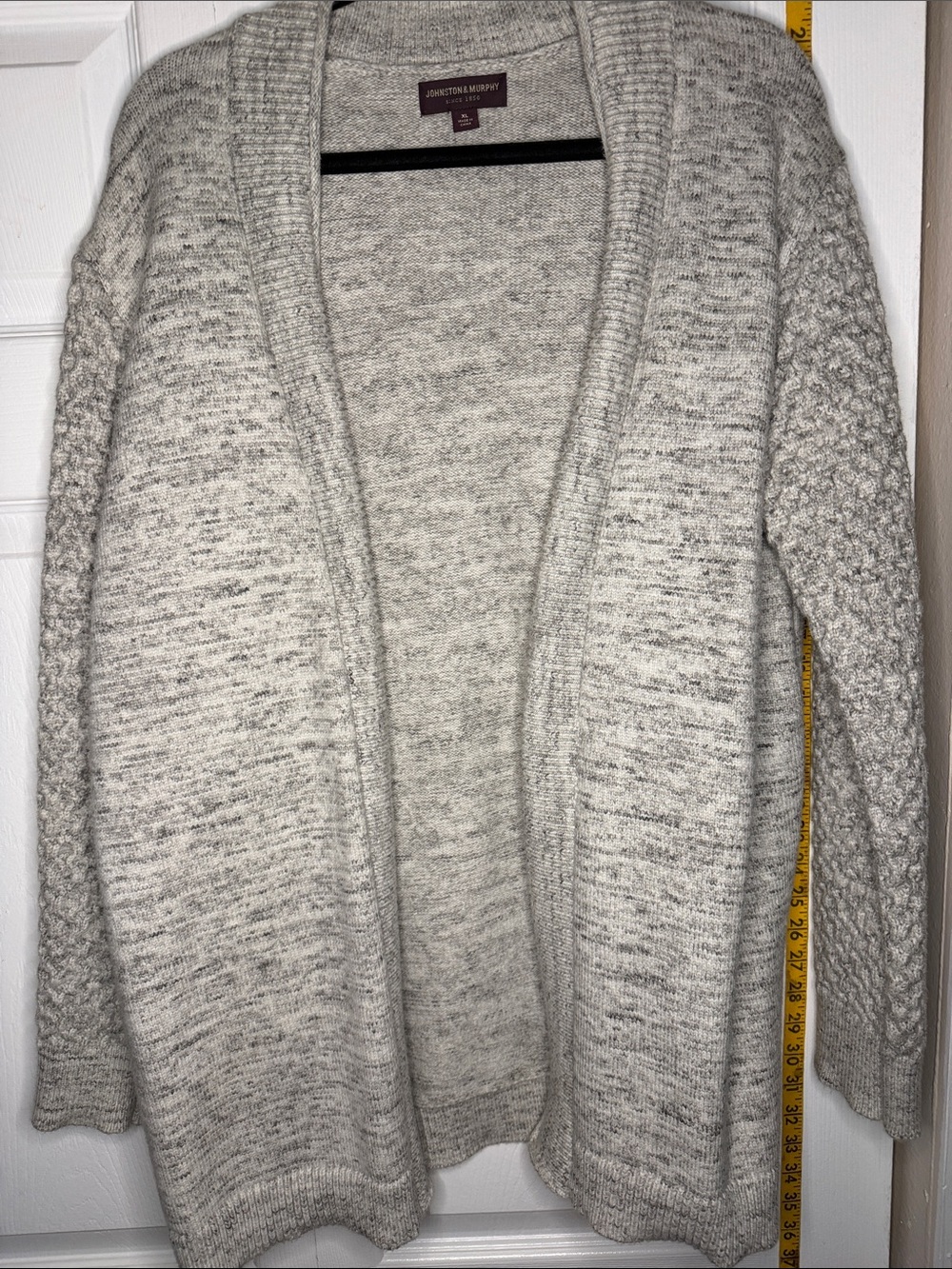 Johnston & Murphy Light Heather Gray Open-Front Knit Cardigan